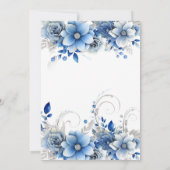 Elegant Blue & Silver Floral Tiara Quinceañera Einladung (Rückseite)