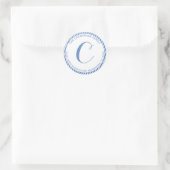 Elegant Blue Silver Foil Stripe Monogram Address Runder Aufkleber (Tasche)