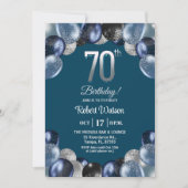 Elegant Blue Silver Glitter 70th Birthday Photo Einladung (Vorderseite)