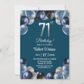 Elegant Blue Silver Glitter 71st Birthday Party Einladung (Vorderseite)