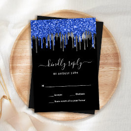 Elegant Blue Silver Glitzer Tropfens Wedding RSVP Mitteilungskarte