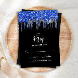 Elegant Blue Silver Glitzer Tropfens Wedding RSVP Mitteilungskarte