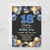 Elegant Blue Silver Gold 18th Birthday Party Einladung (Vorderseite)