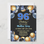 Elegant Blue Silver Gold 96th Birthday Photo  Einladung (Vorderseite)