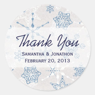 Elegant Blue & Silver Holiday Snowflake Danke Runder Aufkleber
