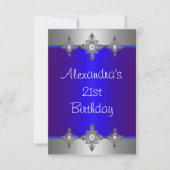 Elegant Blue Silver Jewel 21. Geburtstag Einladung (Vorderseite)