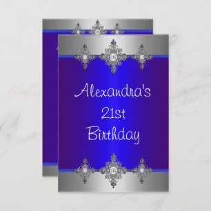 Elegant Blue Silver Jewel 21. Geburtstag Einladung