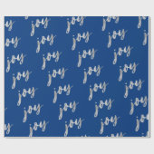 Elegant Blue Silver Joy Calligraphy Weihnachten Geschenkpapier (Flach)