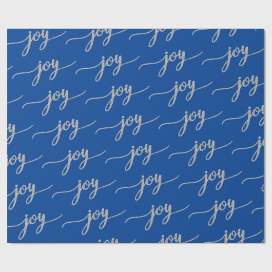 Elegant Blue Silver Joy Calligraphy Weihnachten Geschenkpapier (Flach)