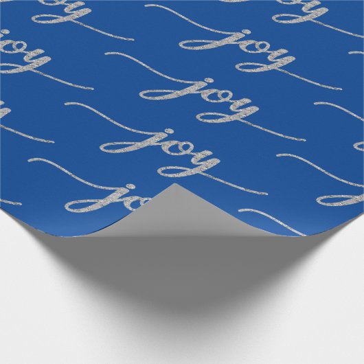Elegant Blue Silver Joy Calligraphy Weihnachten Geschenkpapier (Ecke)
