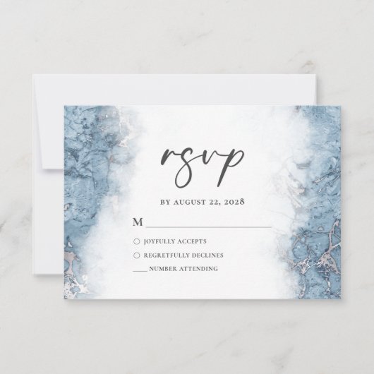 Elegant Blue Silver Marble UAWG RSVP Karte (Vorderseite)
