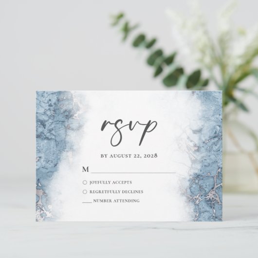 Elegant Blue Silver Marble UAWG RSVP Karte (Stehend Vorderseite)