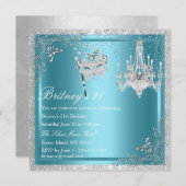 Elegant Blue & Silver Masquerade 21. Einladung (Vorne/Hinten)