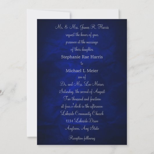 Elegant Blue Silver Monogram Wedding Einladung (Rückseite)