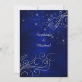 Elegant Blue Silver Star Swirl Wedding Einladung (Vorderseite)