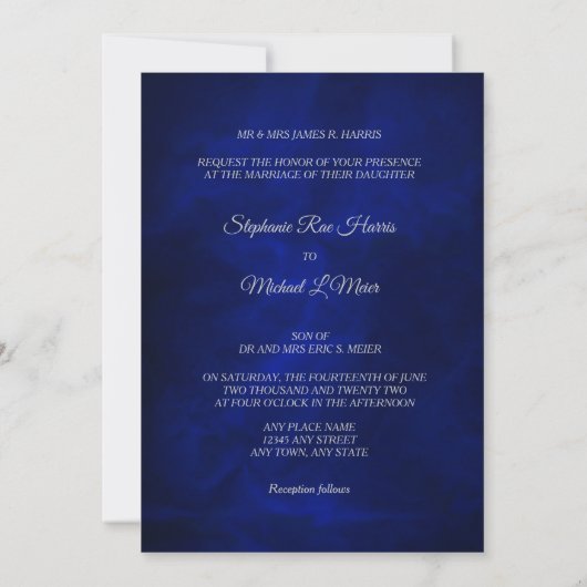 Elegant Blue Silver Star Swirl Wedding Einladung (Rückseite)