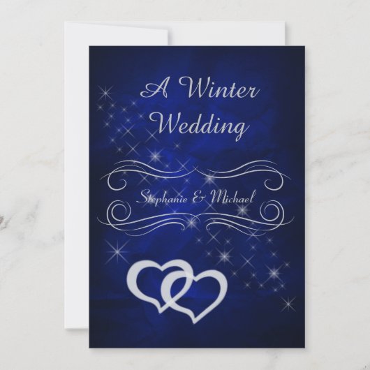 Elegant Blue Silver Winter Wedding Einladung (Vorderseite)