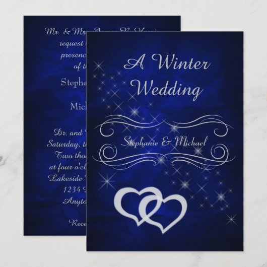 Elegant Blue Silver Winter Wedding Einladung (Vorne/Hinten)
