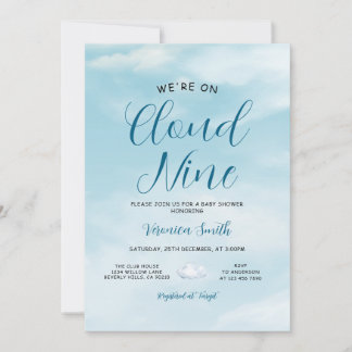 Elegant Blue Sky Cloud Nine Baby Shower Theme Einladung
