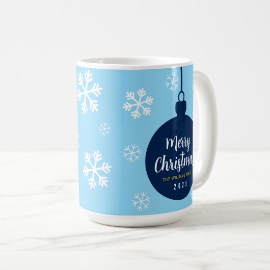 Elegant Blue Snowflake Frohe Weihnachtsfeiertage Kaffeetasse (VorderseiteRechts)