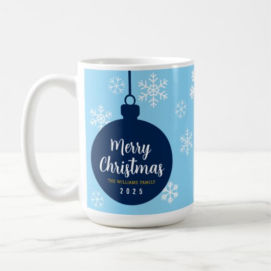 Elegant Blue Snowflake Frohe Weihnachtsfeiertage Kaffeetasse (Links)