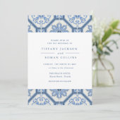 Elegant Blue Spanish Tile Hochzeit Einladung (Stehend Vorderseite)