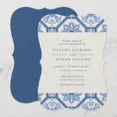 Elegant Blue Spanish Tile Hochzeit Einladung (Vorne/Hinten)