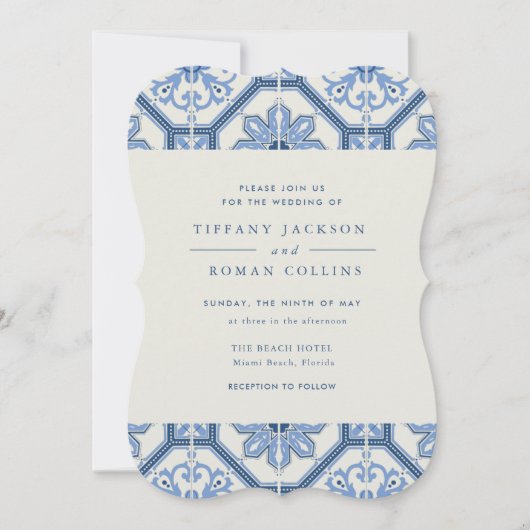 Elegant Blue Spanish Tile Hochzeit Einladung (Vorderseite)
