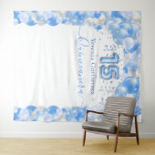 Elegant Blue Sparkle Quinceañera Balloon Arch Wandteppich (Beispiel (Horizontal))