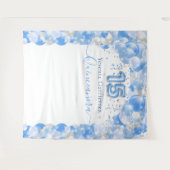 Elegant Blue Sparkle Quinceañera Balloon Arch Wandteppich (Vorderseite (Horizontal))