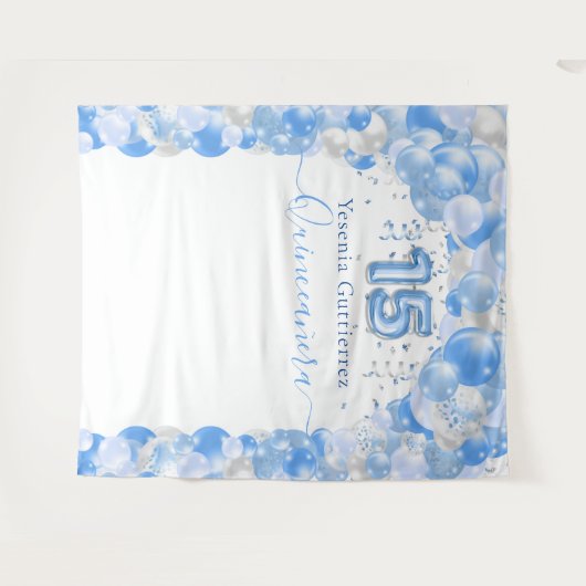 Elegant Blue Sparkle Quinceañera Balloon Arch Wandteppich (Vorderseite (Horizontal))