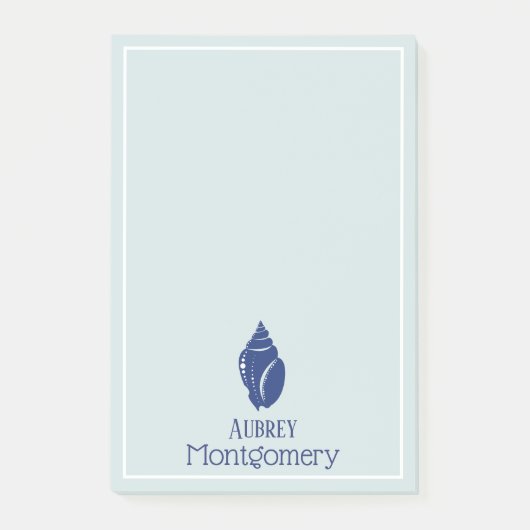 Elegant Blue Spiral Seashell Personalisiert Post-it Klebezettel (Vorderseite)