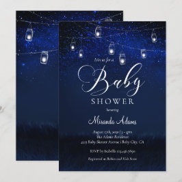 Elegant Blue Starry Night Mason Jar Baby Shower Einladung