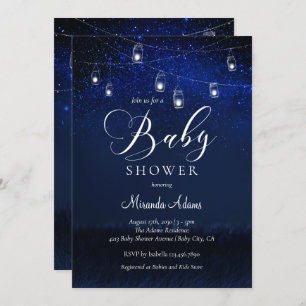 Elegant Blue Starry Night Mason Jar Baby Shower Einladung