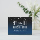 Elegant Blue Starry Night Wedding Save the Date Ankündigungspostkarte (Stehend Vorderseite)