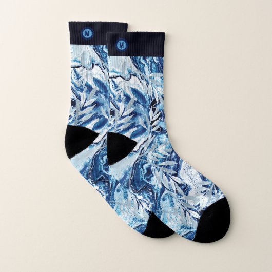 Elegant Blue Stream Monogram Socken (Paar)