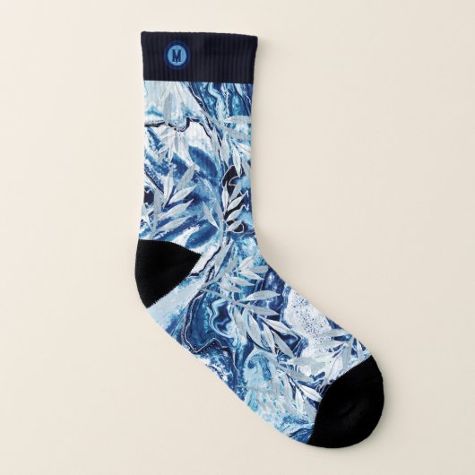 Elegant Blue Stream Monogram Socken (Links - Innen)