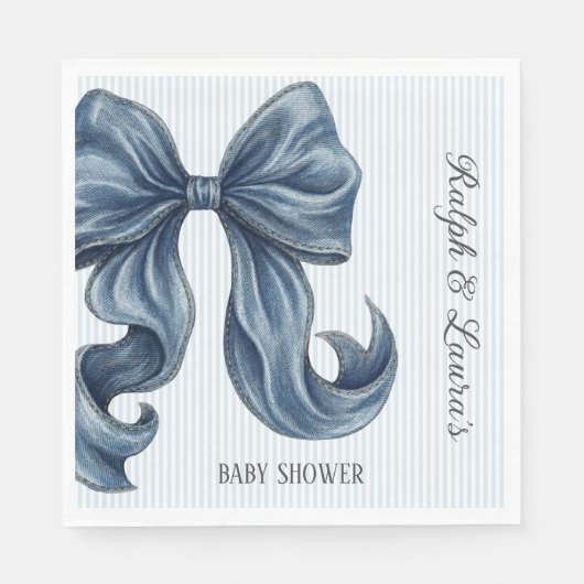 Elegant Blue Striped Bow Baby Shower Serviette (Vorderseite)