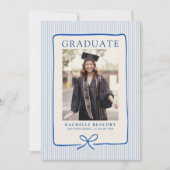 Elegant Blue Stripes Bow Frame Graduation Photo  Ankündigung (Vorderseite)