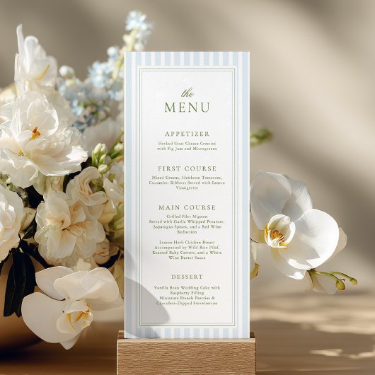 Elegant Blue Stripes Bridal Shower Menu Menükarte