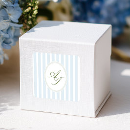 Elegant Blue Stripes Monogram  Quadratischer Aufkleber