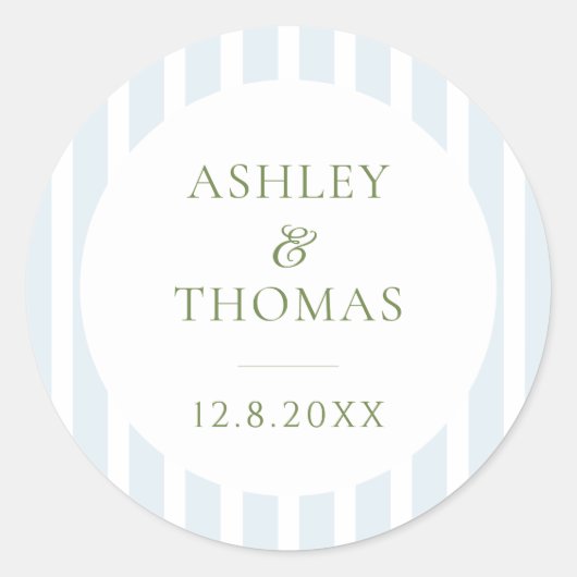 Elegant Blue Stripes Monogram  Runder Aufkleber (Vorderseite)