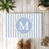 Elegant Blue Stripes Monogramm Fußmatte