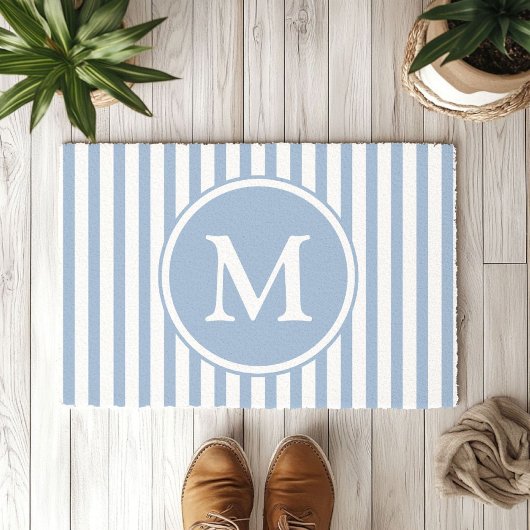 Elegant Blue Stripes Monogramm Fußmatte