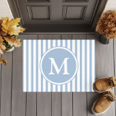 Elegant Blue Stripes Monogramm Fußmatte