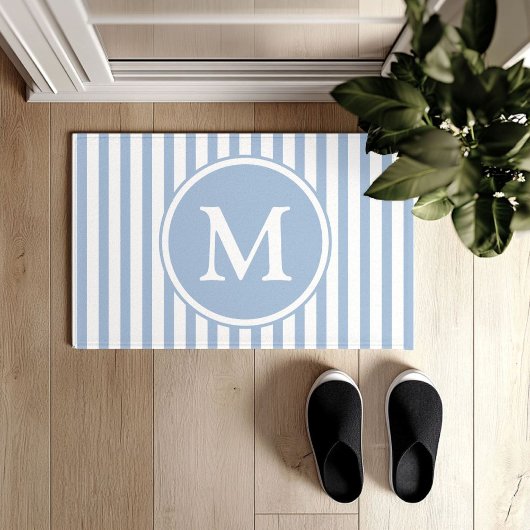Elegant Blue Stripes Monogramm Fußmatte
