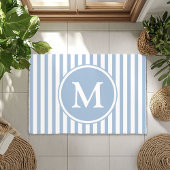Elegant Blue Stripes Monogramm Fußmatte
