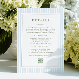 Elegant Blue Stripes Sage Wedding Details Card Begleitkarte