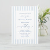Elegant Blue Stripes Wedding Invitation Einladung (Stehend Vorderseite)