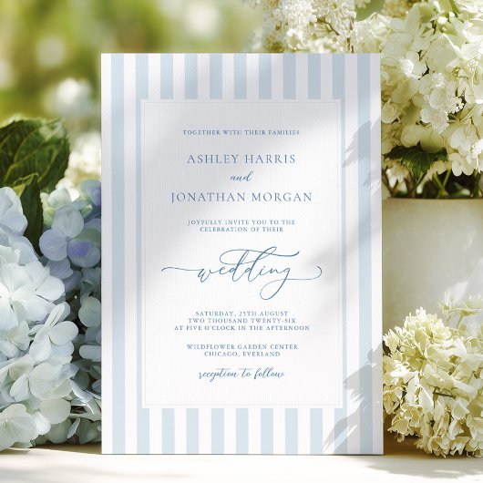 Elegant Blue Stripes Wedding Invitation Einladung